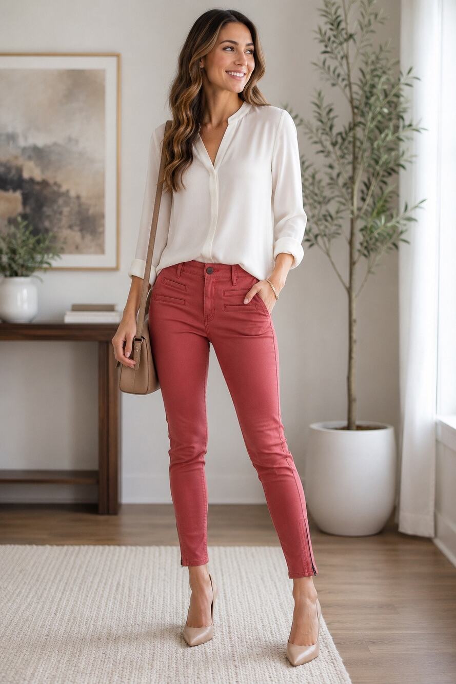 BCBGeneration Dusty Rose Skinny Ankle Pants Size 27 Zip Hem Stretch